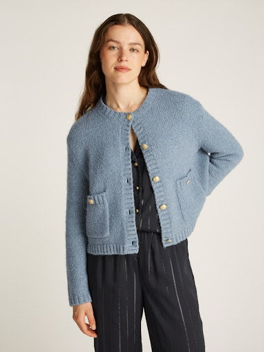 An image of the Tommy Hilfiger Textured Gold Button Cardigan in Flint Blue.