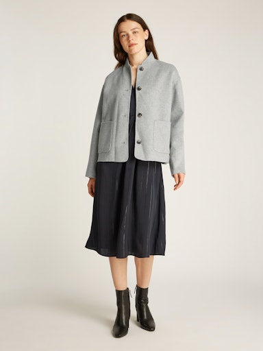 An image of the Tommy Hilfiger Wool Blend Baseball Collar Jacket in Light Grey Htr.