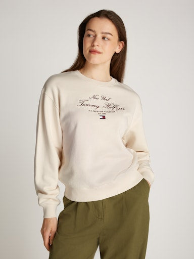 An image of the Tommy Hilfiger Script Sweatshirt in Ivory.