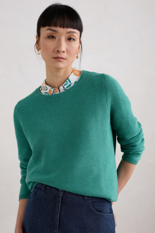 An image of the Seasalt Makers Jumper in Green.