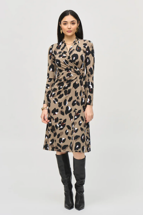 An image of the Joseph Ribkoff Wrap Dress in Black/Multi.