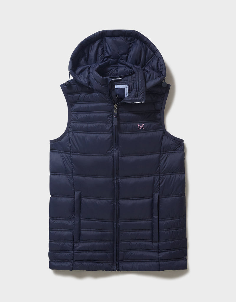 An image of the Crew Clothing Lightweight Padded Gilet in Dark Navy.