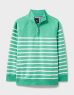 An image of the Crew Clothing Half Zip Sweatshirt in Green White Stripe.