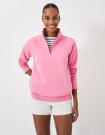 An image of the Crew Clothing Half Zip Sweatshirt in Pink.