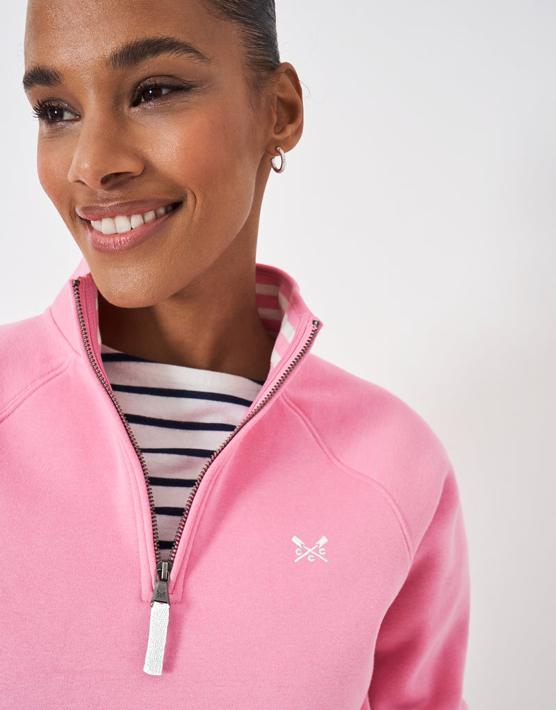 An image of the Crew Clothing Half Zip Sweatshirt in Pink.