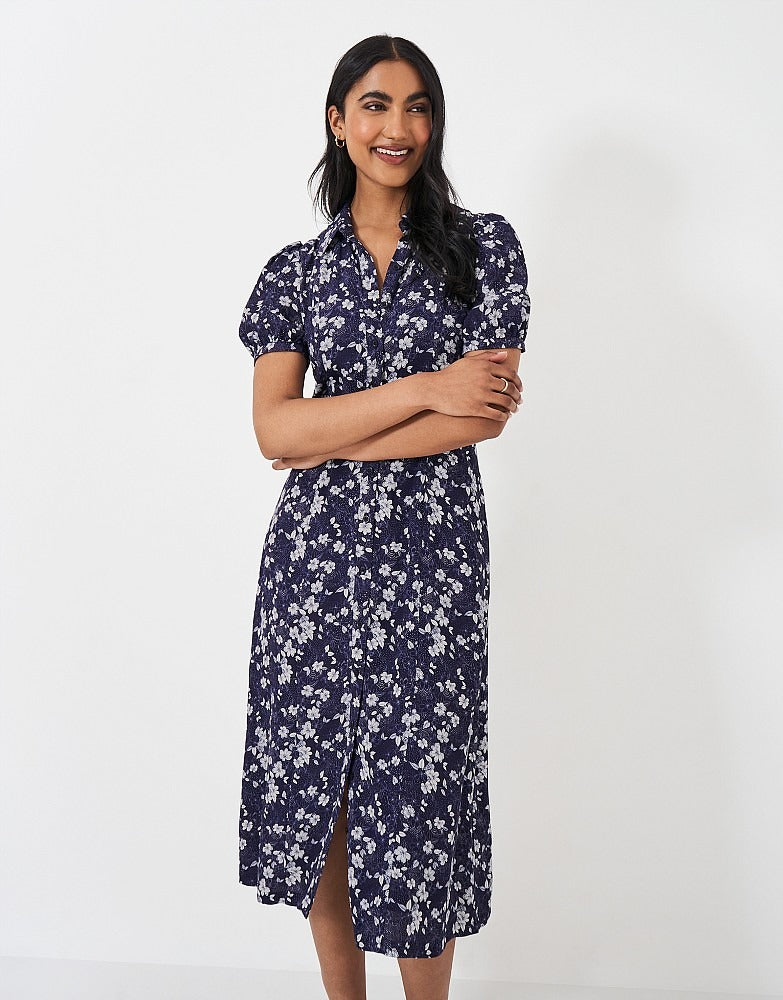 An image of the Crew Clothing Odelia Shirt Dress in Cleo Navy.