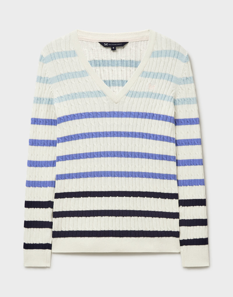 An image of the Crew Clothing Heritage Cable V-Neck Jumper