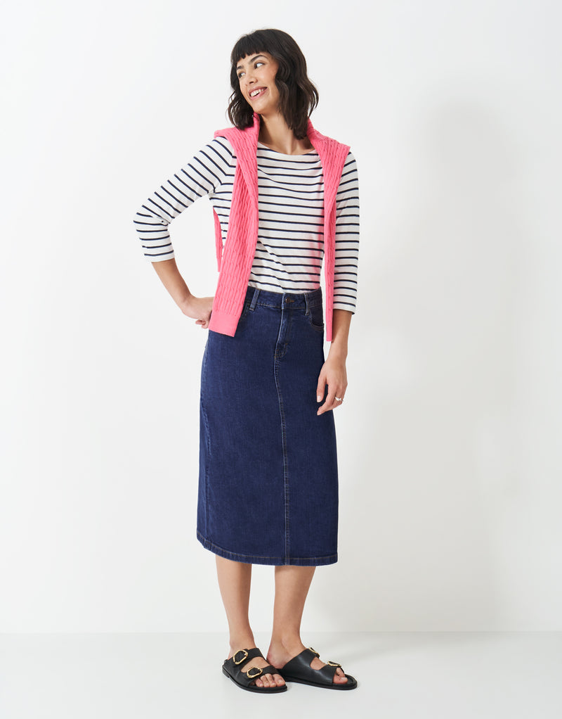 An image of the Crew Clothing Mia Denim Midi Skirt