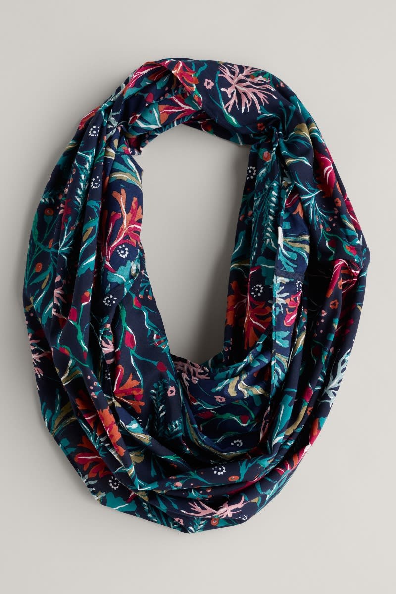 An image of the Seasalt May Garland Circle Scarf in Seaweed Bloom Maritime.