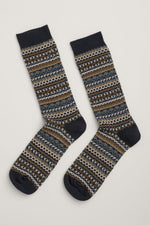 An image of the Seasalt Men's Bloomin Good Fair Isle Socks in Longstone Maritime / Navy.