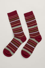 An image of the Seasalt Men's Bloomin Good Fair Isle Socks in Trigg Acer / Red.