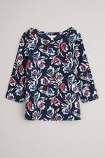 An image of the Seasalt Easel 3/4 Sleeve Top in Feather Flower Maritime.