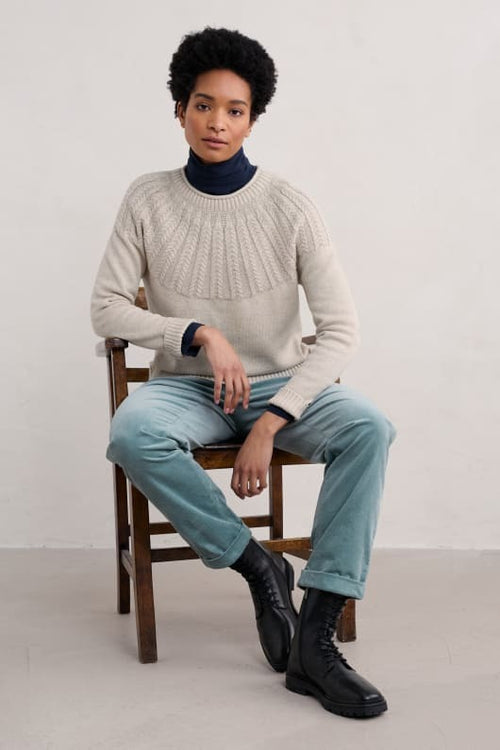 An image of the Seasalt Stone Chat Jumper in Aran / Grey.