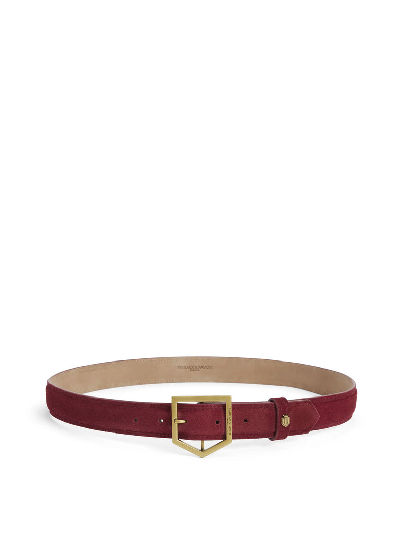 An image of the Fairfax & Favor Felbrigg Belt in Ruby Suede.