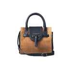 An image of the Fairfax & Favor Mini Windsor Bag in Tan/Navy.