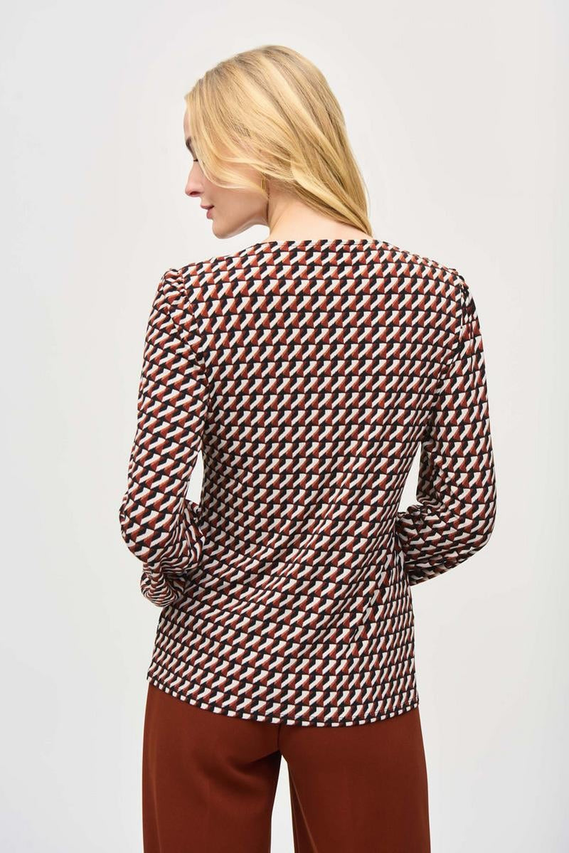 An image of a model wearing the Joseph Ribkoff Geometric Top in Black/Multi.