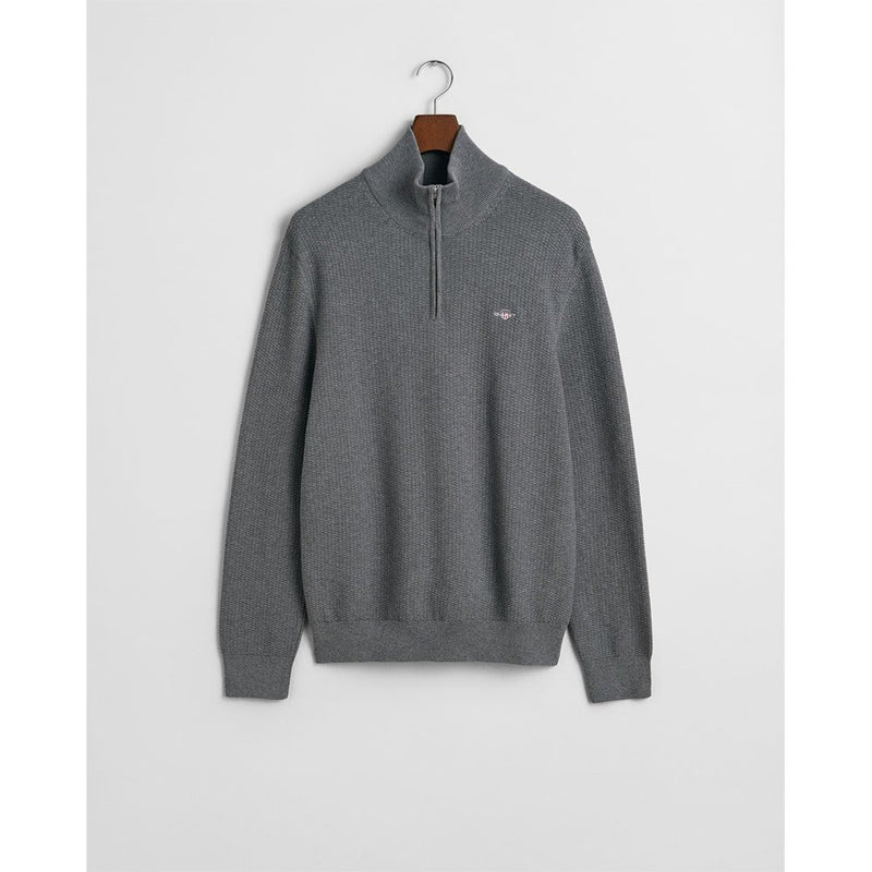 An image of the Gant Micro Textured Half Zip Sweater in Evening Blue