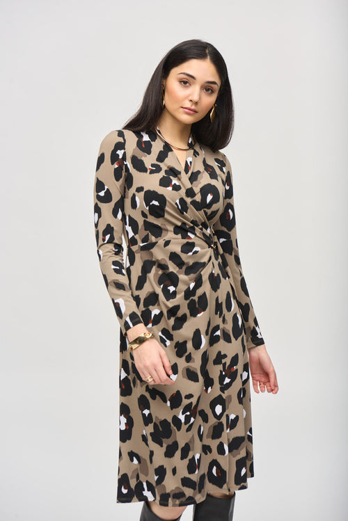 An image of the Joseph Ribkoff Wrap Dress in Black/Multi.