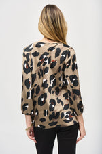 An image of a model wearing the Joseph Ribkoff Animal Print Top in Black/Multi.