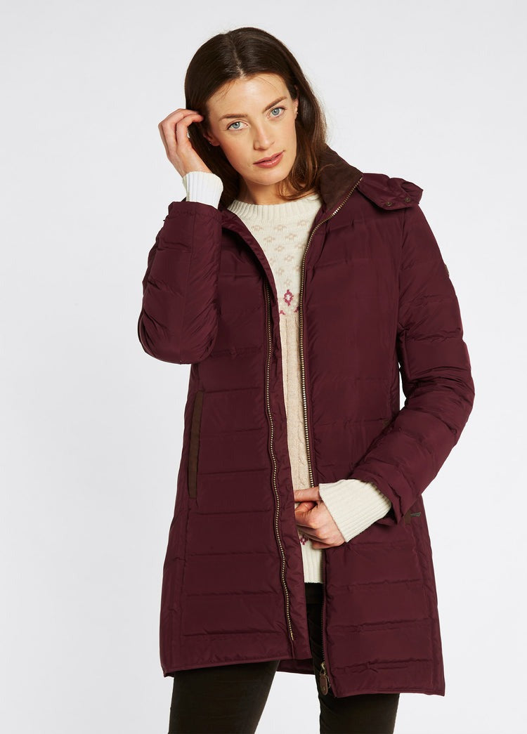 An image of the Dubarry Ballybrophy Down Filled Coat in Ox Blood.