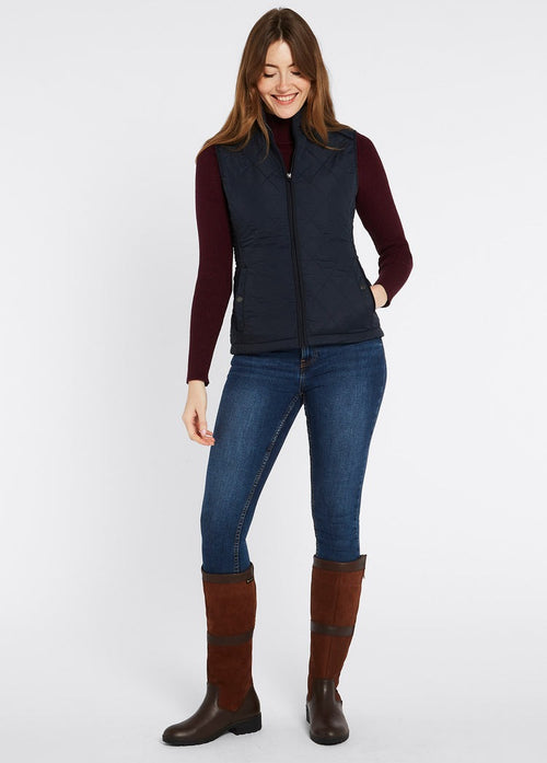 An image of the Dubarry Heywood Quilted Gilet in Navy.