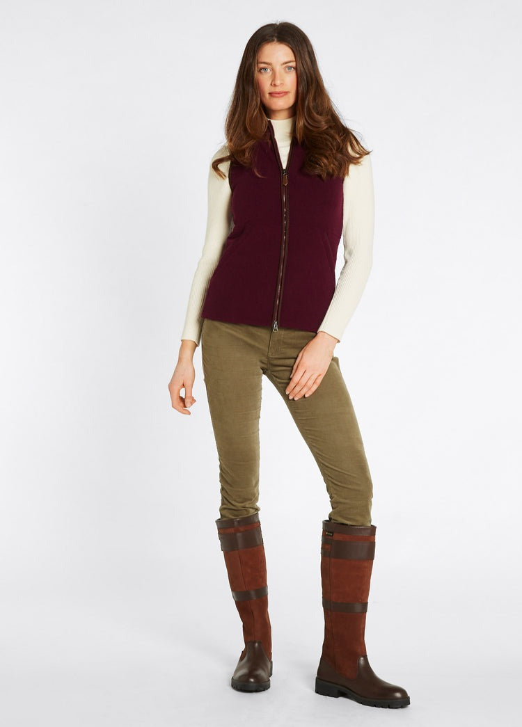 An image of the Dubarry Carbury Fleece Gilet in Ox Blood.