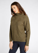 An image of the Dubarry Kirkwood Cable Stitch Sweater in Dusty Green.