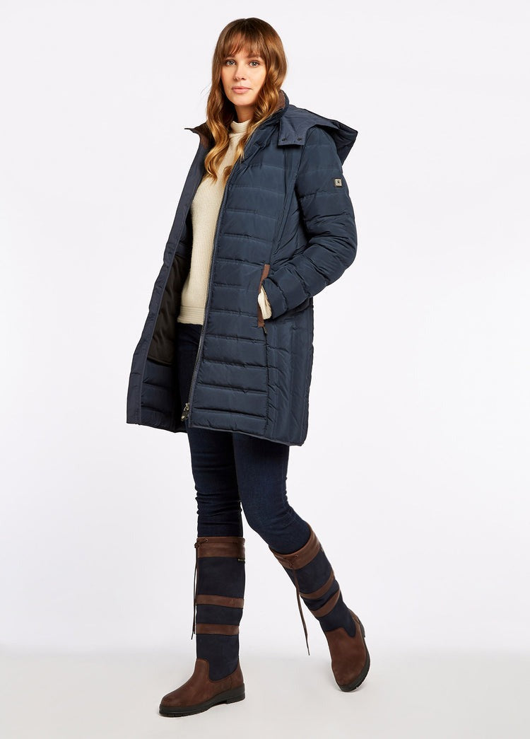 An image of the Dubarry Ballybrophy Down Filled Coat in Navy.