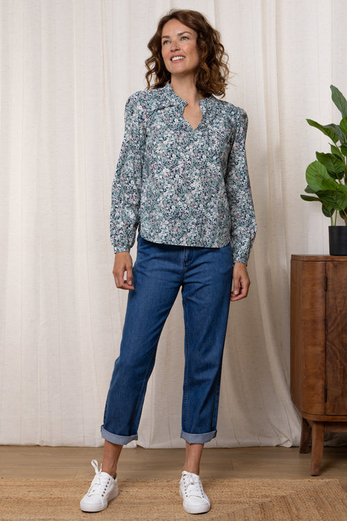 An image of the Lily & Me Braidstone Blouse Connie in Duck Egg.