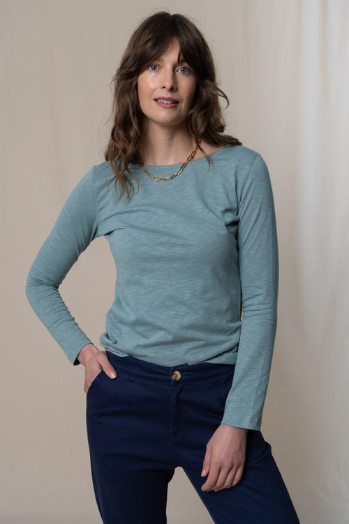 An image of the Lily & Me Monica Top in Duck Egg.