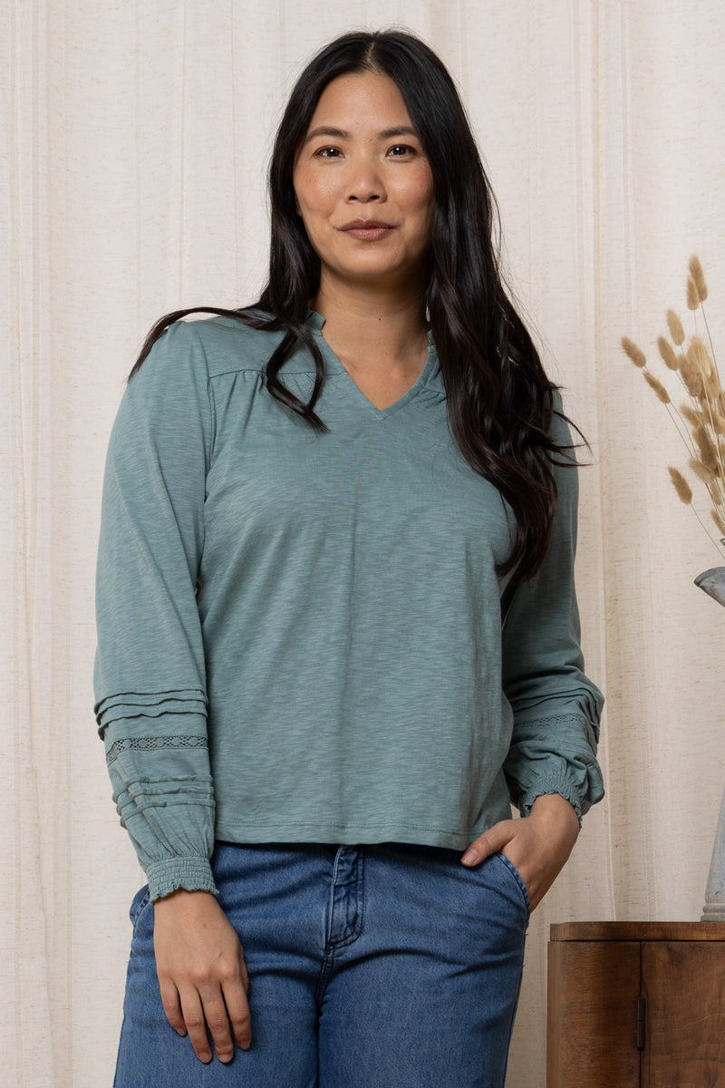 An image of the Lily & Me Bette Top in Duck Egg.