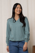 An image of the Lily & Me Bette Top in Duck Egg.