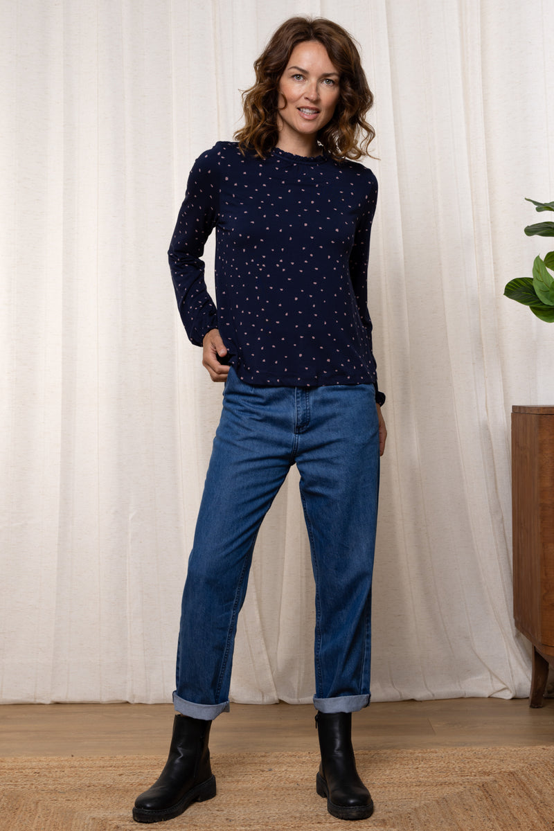 An image of the Lily & Me Eastcombe Top Paintbrush in Navy.