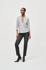 An image of a model wearing the Joseph Ribkoff Cowl Neck Top in Grey/Silver.