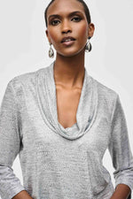 An image of a model wearing the Joseph Ribkoff Cowl Neck Top in Grey/Silver.