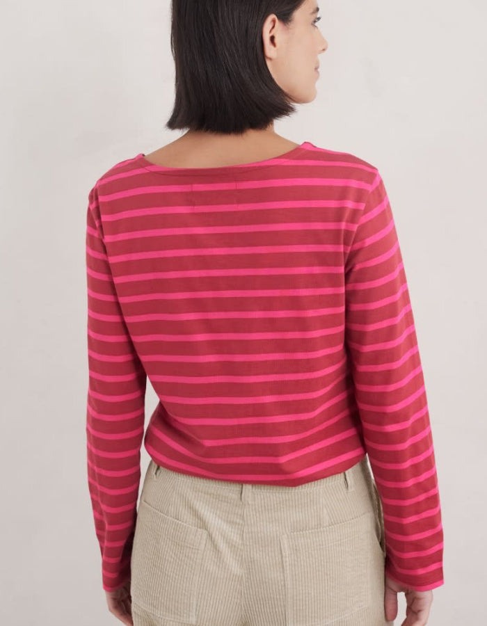 An image of the Seasalt Sailor Shirt in Breton Dahlia Coulis.