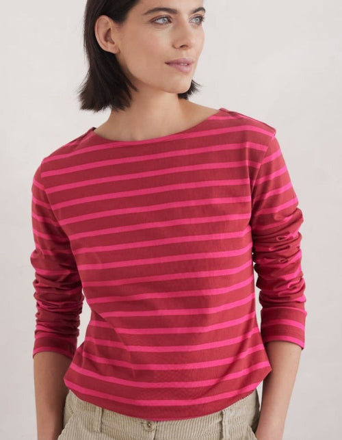 An image of the Seasalt Sailor Shirt in Breton Dahlia Coulis.