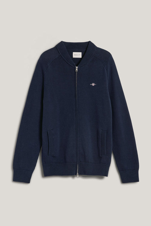 An image of the Gant Casual Cotton Bomber Cardigan in Evening Blue.