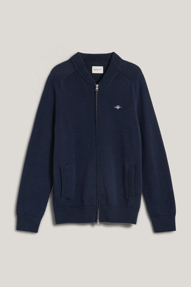 An image of the Gant Casual Cotton Bomber Cardigan in Evening Blue.