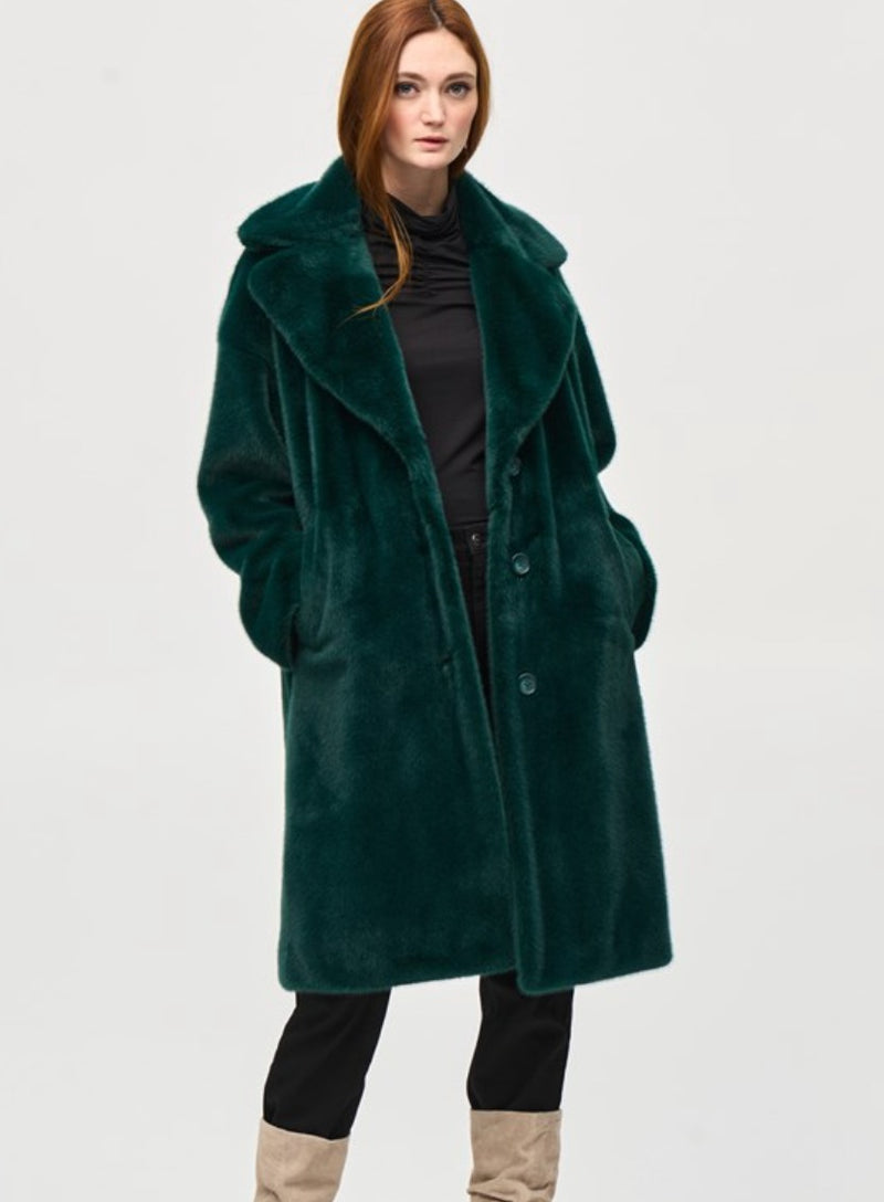 An image of the Joseph Ribkoff Faux Fur Coat in Absolute Green.