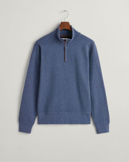 An image of the Gant Sacker Rib Half Zip Sweater in Dark Jeans Blue Melange.