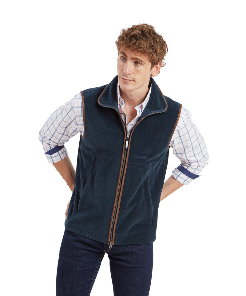 An image of the Schoffel Mens Oakham Fleece Gilet in Petrol Blue.