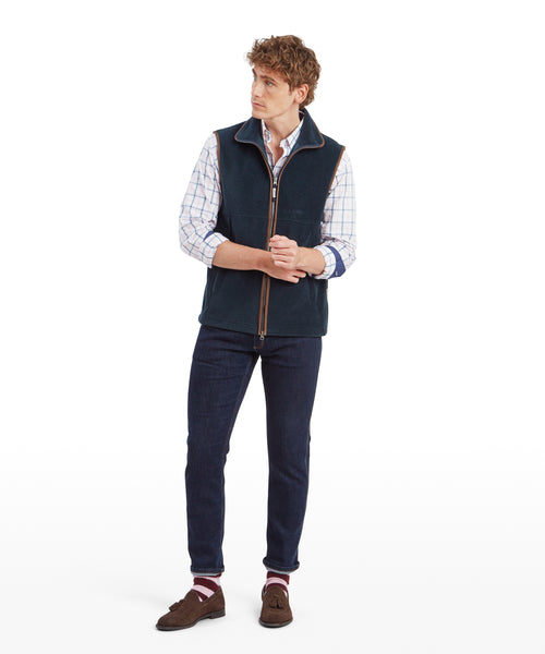 An image of the Schoffel Mens Oakham Fleece Gilet in Petrol Blue.