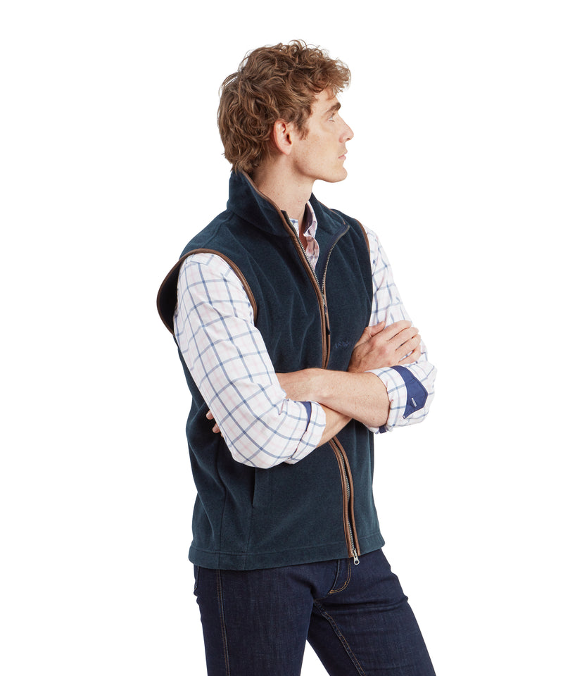 An image of the Schoffel Mens Oakham Fleece Gilet in Petrol Blue.