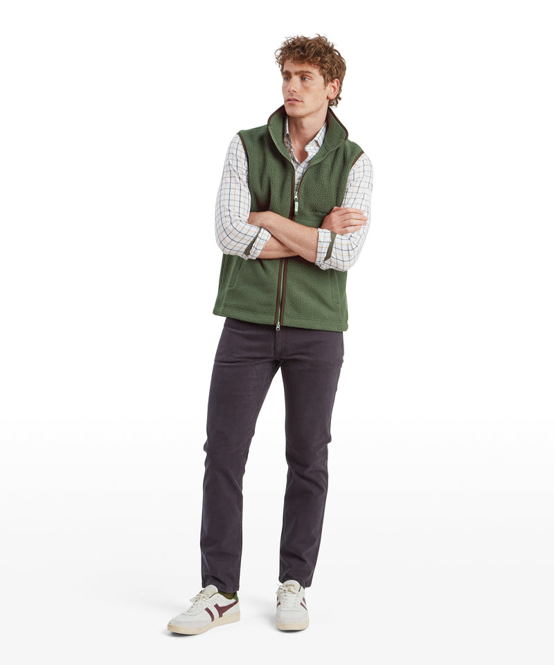 An image of the Schoffel Mens Oakham Retro Fleece Gilet in Woodland.