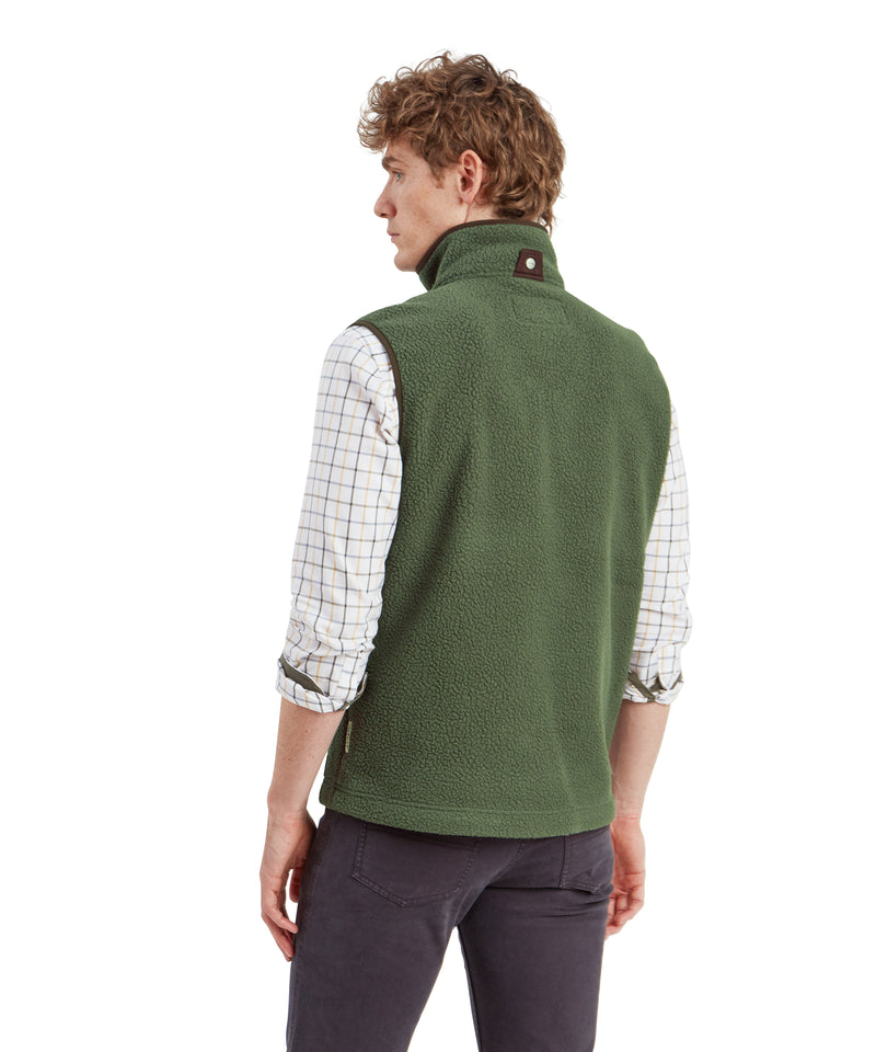 An image of the Schoffel Mens Oakham Retro Fleece Gilet in Woodland.