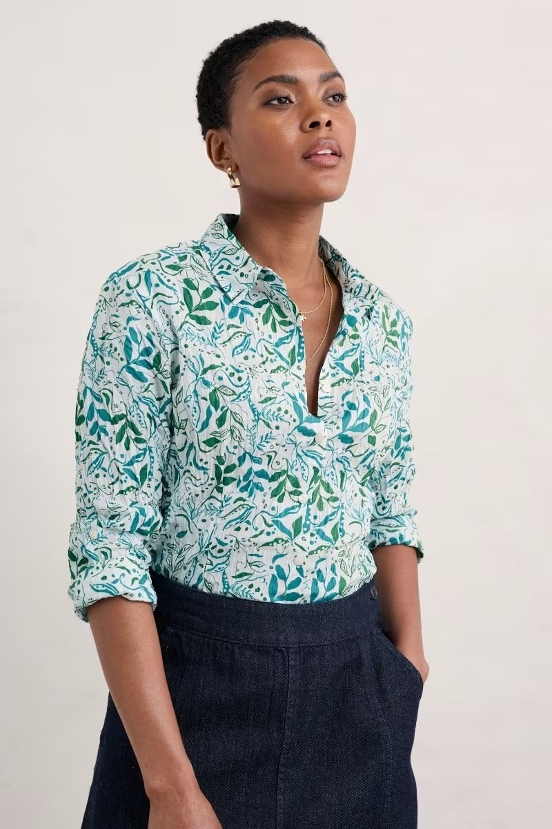 An image of the Seasalt Larissa Shirt in Wandering Peas Chalk.