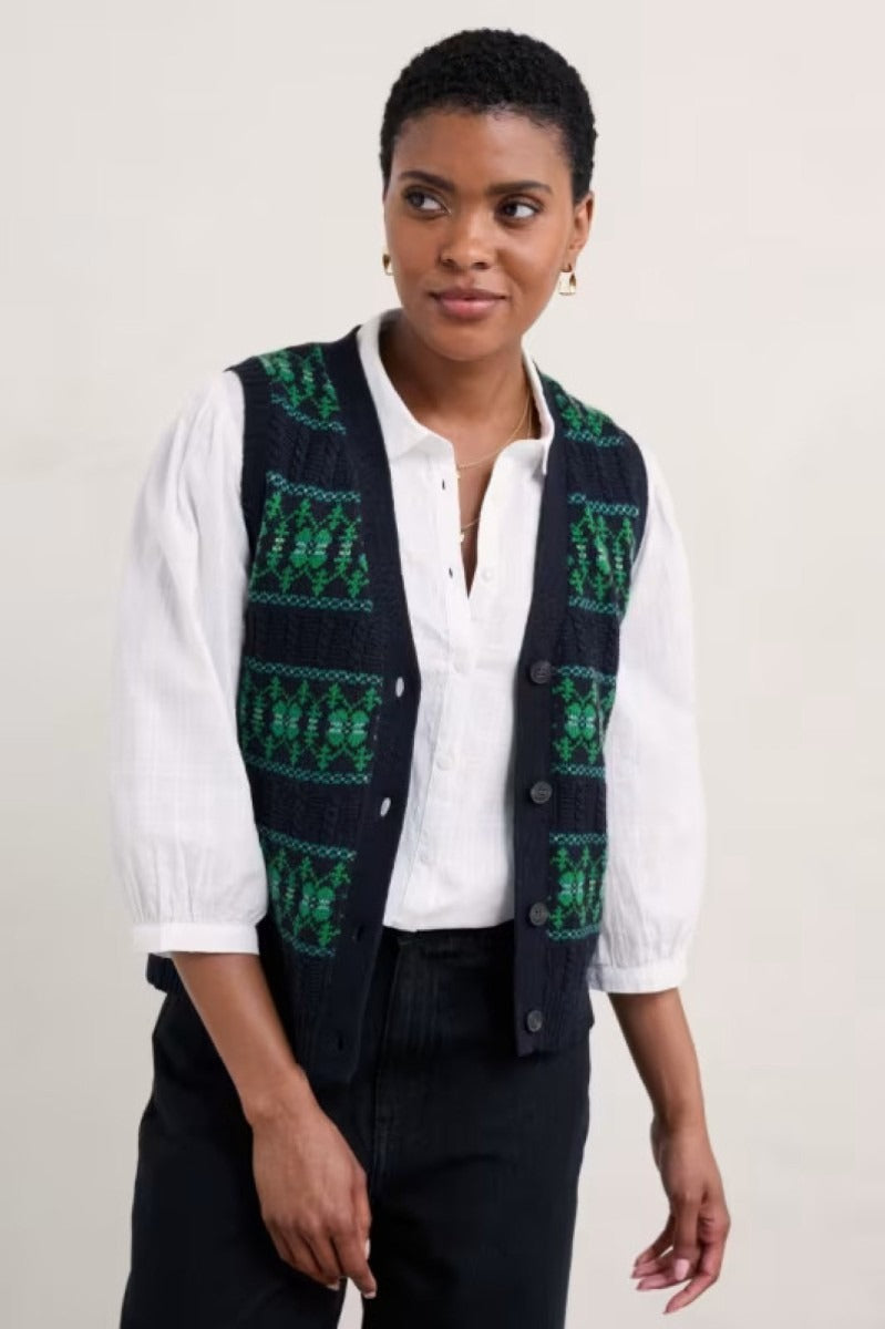 An image of the Seasalt Partridge Waistcoat Vest in Navy.