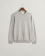 An image of the Gant Superfine Lambswool Crew Neck Sweater in Grey Melange.