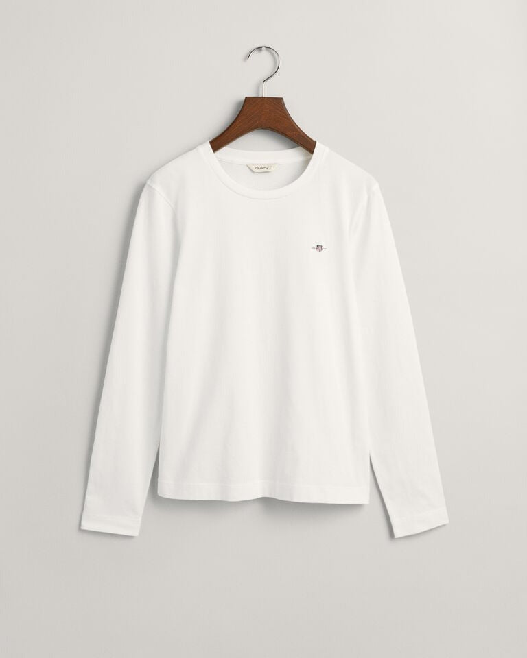 An image of the Gant Shield Long Sleeve T-Shirt in White.